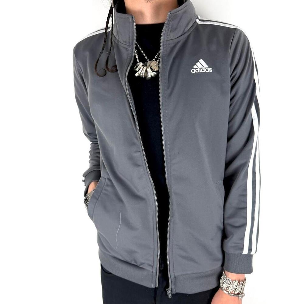 Vintage y2k rare archive grunge grey striped adidas zip up track jacket
